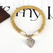 Elegant Vintage Style Star Moon Heart Shape 18K Gold Plated Zircon Artificial Pearl Copper Bracelets