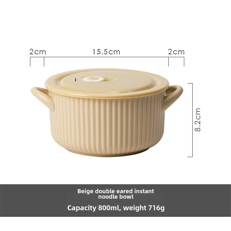 Sean Ceramic Instant Noodle Bowl With Lid Japanese Instant Noodle Cup For Student Dormitory