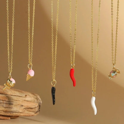 Copper Cable Chain 14K Gold Plated Enamel Ice Cream Lollipop Chili Necklace