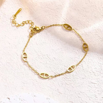 Elegant Classic Style Pig Nose Titanium Steel 18K Gold Plated Bracelets Necklace