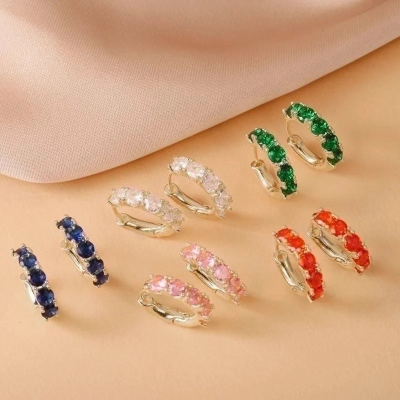 Minimalist C Shape Plating Inlay Copper Zircon 14K Gold Plated Earrings