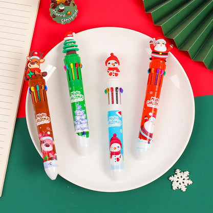 Cartoon Ten-color Press Pen Children's Student 10-color Ballpoint Pen Christmas Gift