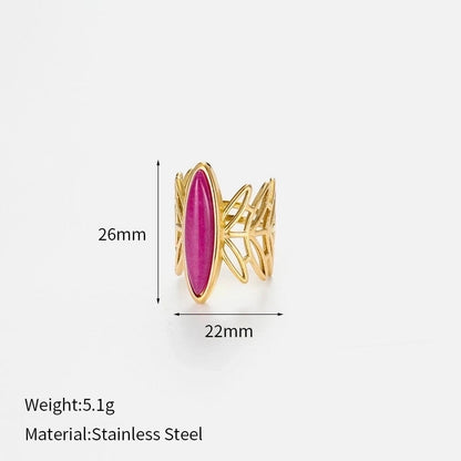 Elegant Glam Luxurious Geometric 304 Stainless Steel Natural Stone 18K Gold Plated Inlay Open Rings