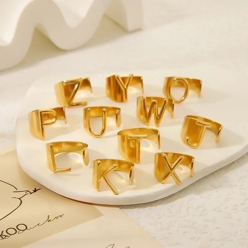 304 Stainless Steel 18K Gold Plated Modern Style Minimalist Asymmetrical Plating Letter Open Rings