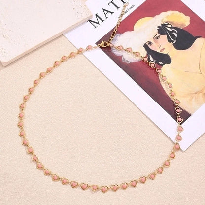 Sweet Minimalist Double Heart Heart Shape 304 Stainless Steel 18K Gold Plated Polishing Enamel Plating Necklace