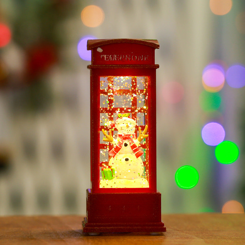 2 Pieces Christmas Light-up Water-filled Christmas Lantern Desktop Ornament Santa Claus Interior Scene Telephone Booth Gift