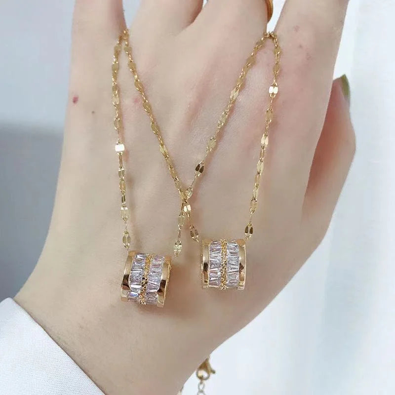 Minimalist Geometric Titanium Steel Diamond Inlay Necklaces