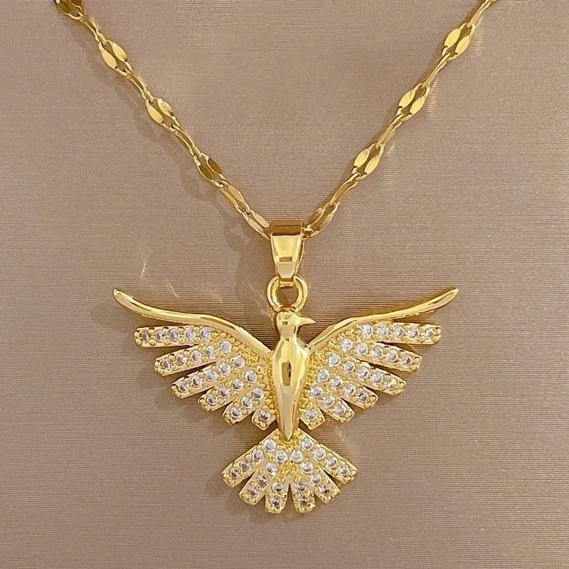 Basic Modern Style Classic Style Eagle 304 Stainless Steel Copper 18K Gold Plated Zircon Pendant Necklace