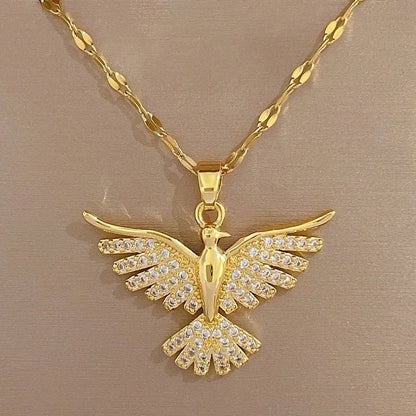 Basic Modern Style Classic Style Eagle 304 Stainless Steel Copper 18K Gold Plated Zircon Pendant Necklace