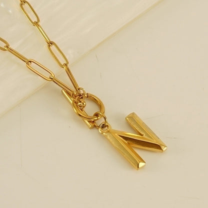 Fashion Letter 304 Stainless Steel Titanium Steel 18K Gold Plated Polishing Gold Plated Pendant Necklace