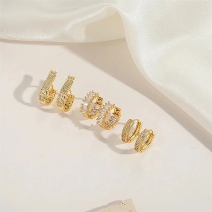 1 Pair Elegant Minimalist Commute Solid Color Plating Inlay Copper Zircon 14K Gold Plated Earrings