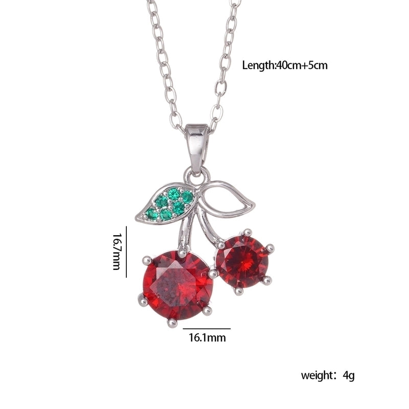 IG Style Glam Cherry 304 Stainless Steel Copper Zircon Inlay Pendant Necklace Cable Chain
