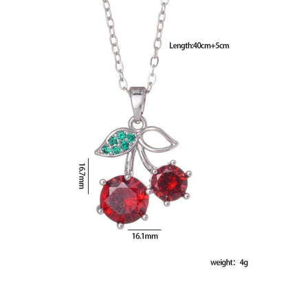 IG Style Glam Cherry 304 Stainless Steel Copper Zircon Inlay Pendant Necklace Cable Chain