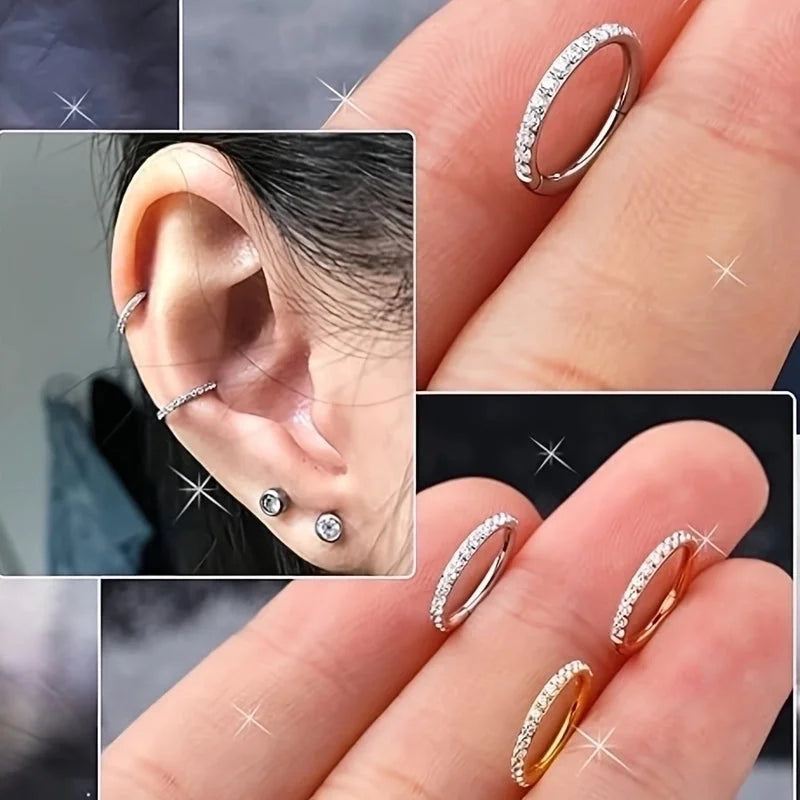 5 Pieces Nose Rings & Studs Hip-Hop Punk Solid Color Titanium Alloy Inlay Zircon 18K Gold Plated Ear Cartilage Rings & Studs