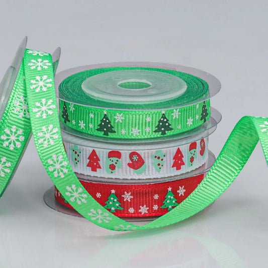 Christmas Ribbon 1cm Christmas Atmosphere Decoration Ribbon Holiday Decoration Ink Printed Colorful Ribbon