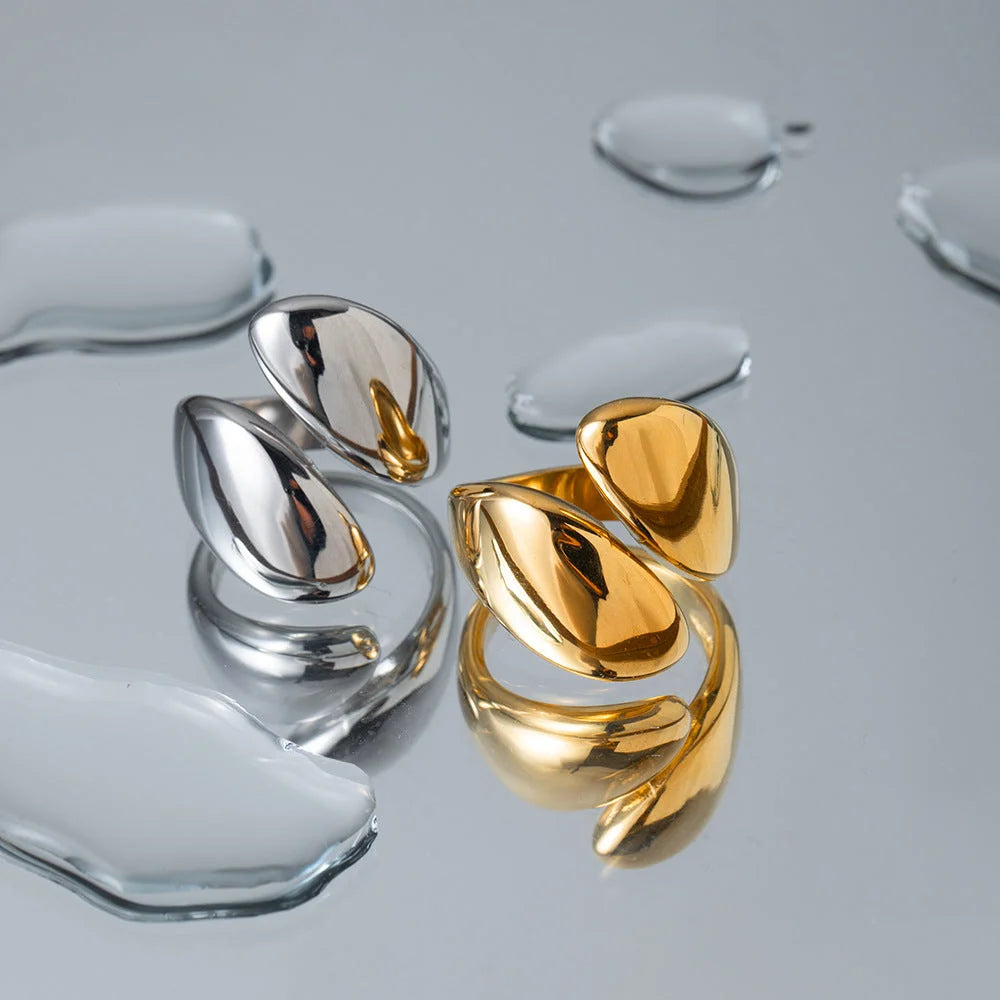 Women IG Style Circle Geometric Stainless Steel 18K Gold Plated Rings