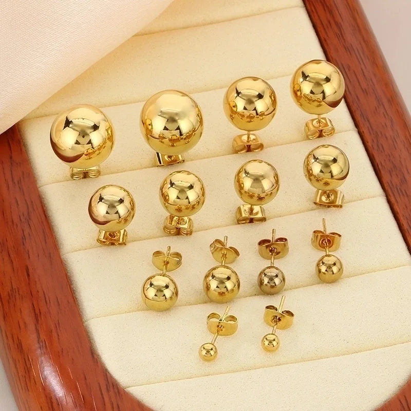 1 Pair Minimalist Round 304 Stainless Steel 18K Gold Plated Ear Studs