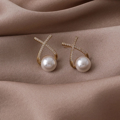 10 Pieces Minimalist Heart Shape Flower Bow Knot Imitation Pearl Alloy Rhinestone Irregular Women\'S Earrings 1 Pair