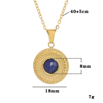 Elegant Streetwear Geometric Paper Clip Round Titanium Steel Natural Stone 14K Gold Plated Plating Inlay Pendant Necklace Necklace