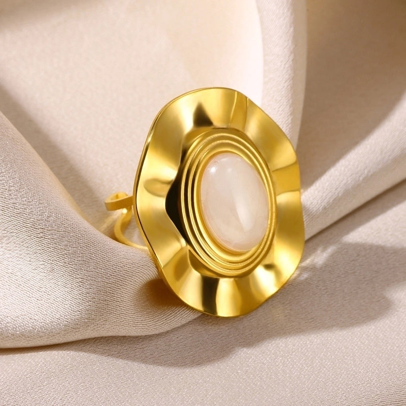 Elegant French Style Sweet Heart Shape 304 Stainless Steel Synthetic Gemstones Open Rings