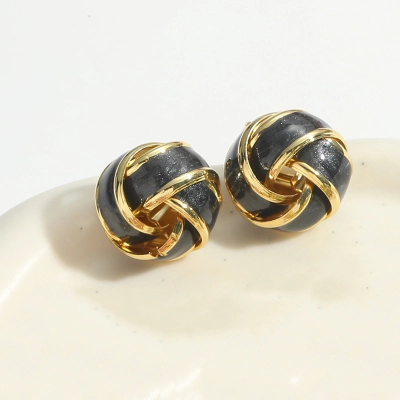 1 Pair Elegant Round Copper 14K Gold Plated Ear Studs
