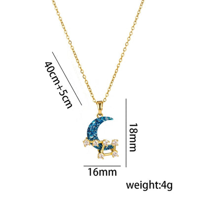 Titanium Steel 18K Gold Plated Casual Minimalist Inlay Star Moon Planet Moonstone Zircon Pendant Necklace