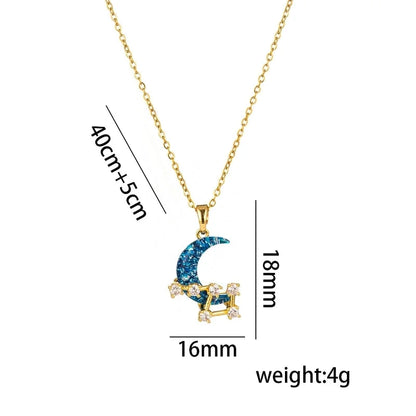 Titanium Steel 18K Gold Plated Casual Minimalist Inlay Star Moon Planet Moonstone Zircon Pendant Necklace