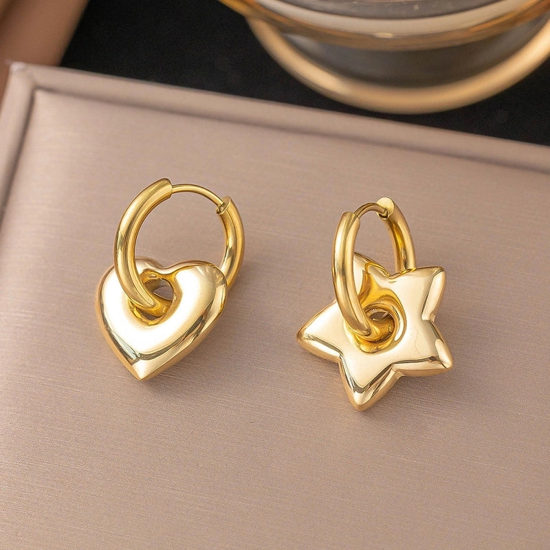 1 Pair Minimalist Star Heart Shape Plating Titanium Steel Drop Earrings Ear Studs