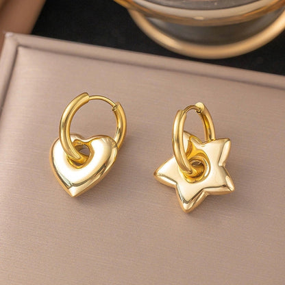1 Pair Minimalist Star Heart Shape Plating Titanium Steel Drop Earrings Ear Studs