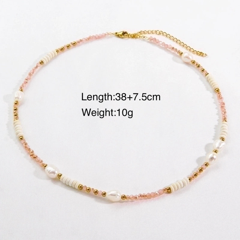 2 Pieces Casual Vacation Round Stainless Steel Beaded Freshwater Pearl Beaded Plating Necklace