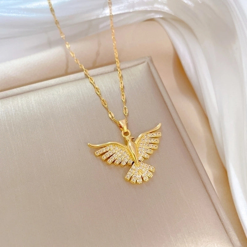 Basic Modern Style Classic Style Eagle 304 Stainless Steel Copper 18K Gold Plated Zircon Pendant Necklace