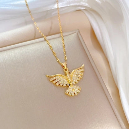 Basic Modern Style Classic Style Eagle 304 Stainless Steel Copper 18K Gold Plated Zircon Pendant Necklace