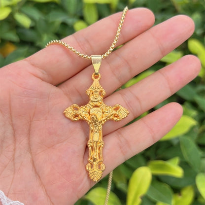 Copper 18K Gold Plated Plating Inlay Human Cross Life Tree Zircon Pendant Necklace