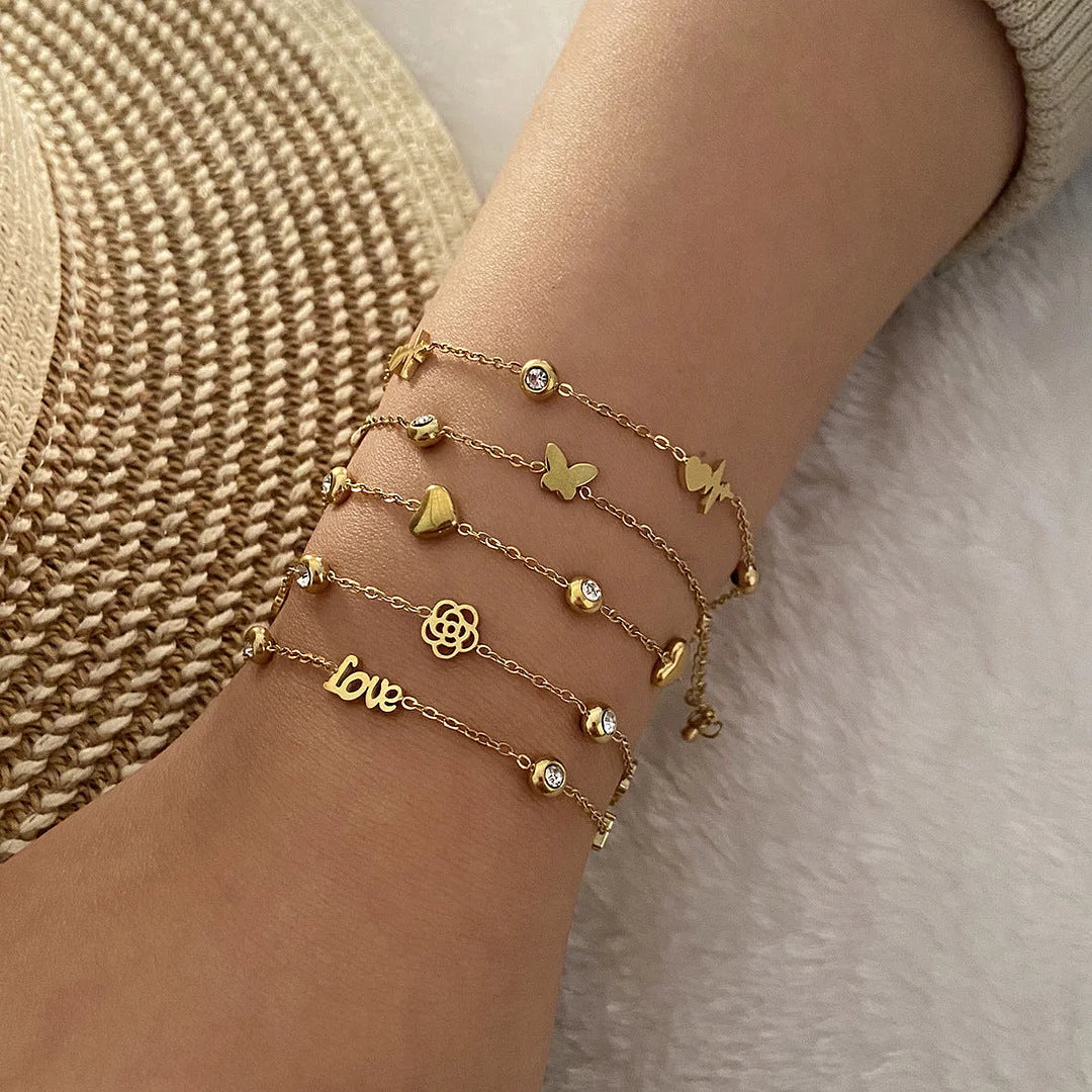 Women Fashion Heart Flower Stainless Steel Electroplating Bracelets