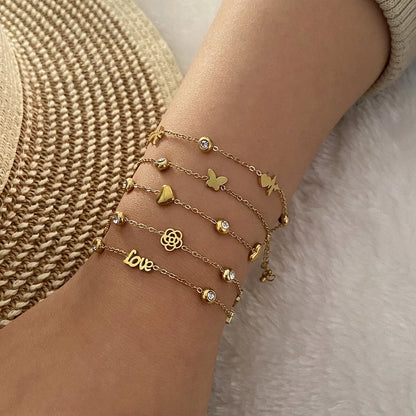 Women Fashion Heart Flower Stainless Steel Electroplating Bracelets