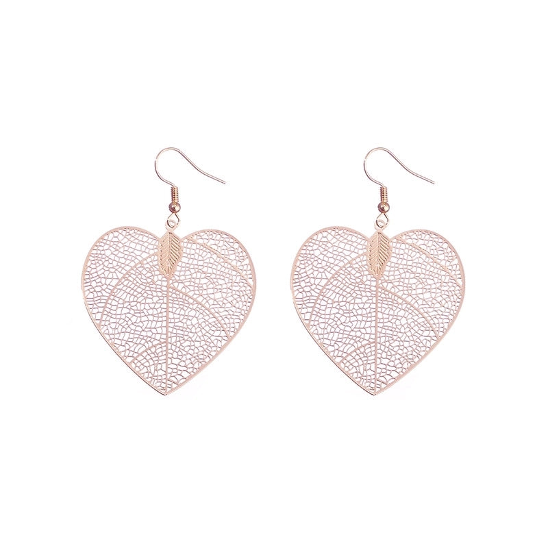 1 Pair Casual Minimalist Leaf Plating Hollow Out Carving Copper Drop Earrings