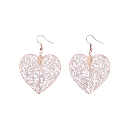 1 Pair Casual Minimalist Leaf Plating Hollow Out Carving Copper Drop Earrings