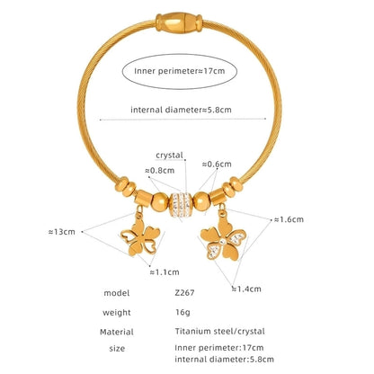 Casual Minimalist Star Heart Shape Butterfly Titanium Steel 18K Gold Plated Rhinestones Bangle In Bulk