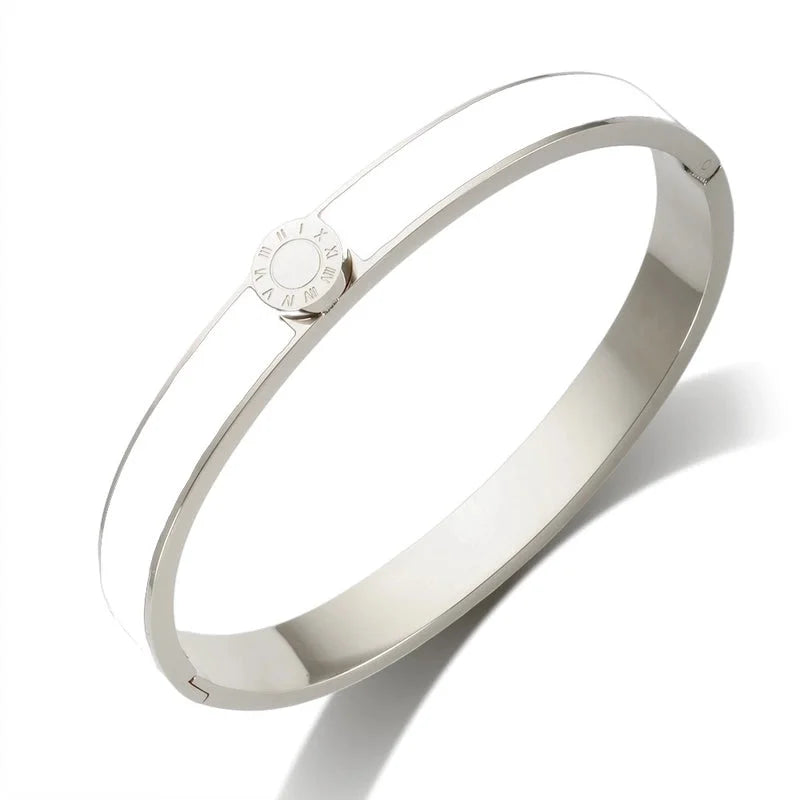 Retro Roman Style Roman Numeral Titanium Steel Bangle In Bulk