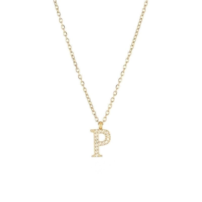 Minimalist Letter 304 Stainless Steel Zircon 16K Gold Plated White Gold Plated Plating Inlay Pendant Necklace