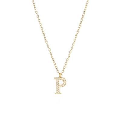 Minimalist Letter 304 Stainless Steel Zircon 16K Gold Plated White Gold Plated Plating Inlay Pendant Necklace