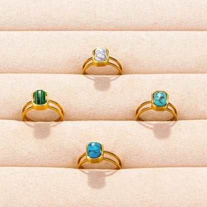 304 Stainless Steel 18K Gold Plated Vintage Style Classic Style Inlay Geometric Artificial Gemstones Imitating Stone Open Rings
