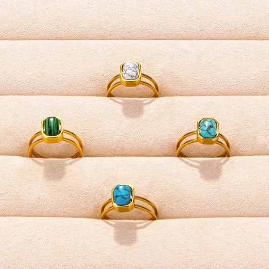304 Stainless Steel 18K Gold Plated Vintage Style Classic Style Inlay Geometric Artificial Gemstones Imitating Stone Open Rings