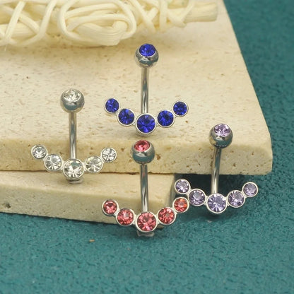 1 Piece Belly Rings Minimalist Classic Style Solid Color 304 Stainless Steel Inlay Zircon Belly Rings