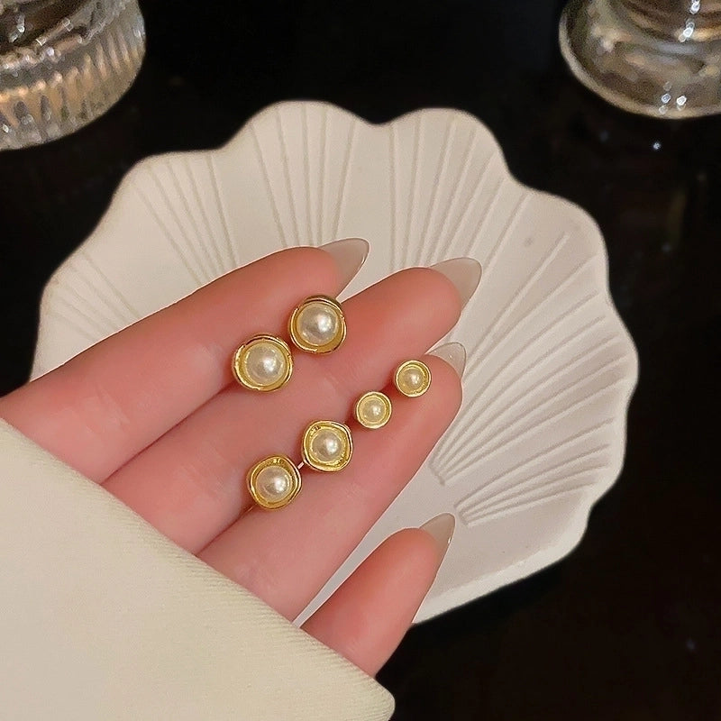 1 Set Minimalist Geometric Enamel Plating Inlay Copper Rhinestones Opal Shell Earrings