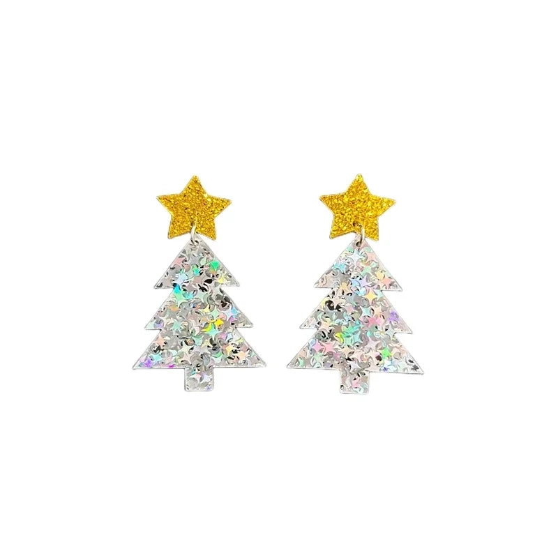 -style Christmas Acrylic Earrings Simple Color Star Sequins Christmas Tree Earrings For Women
