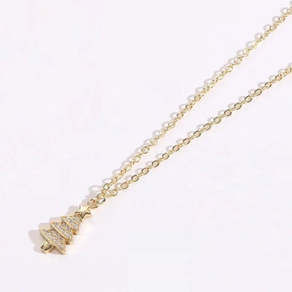 Copper Gold Plated Christmas Tree Sun Moon Zircon Pendant Necklace