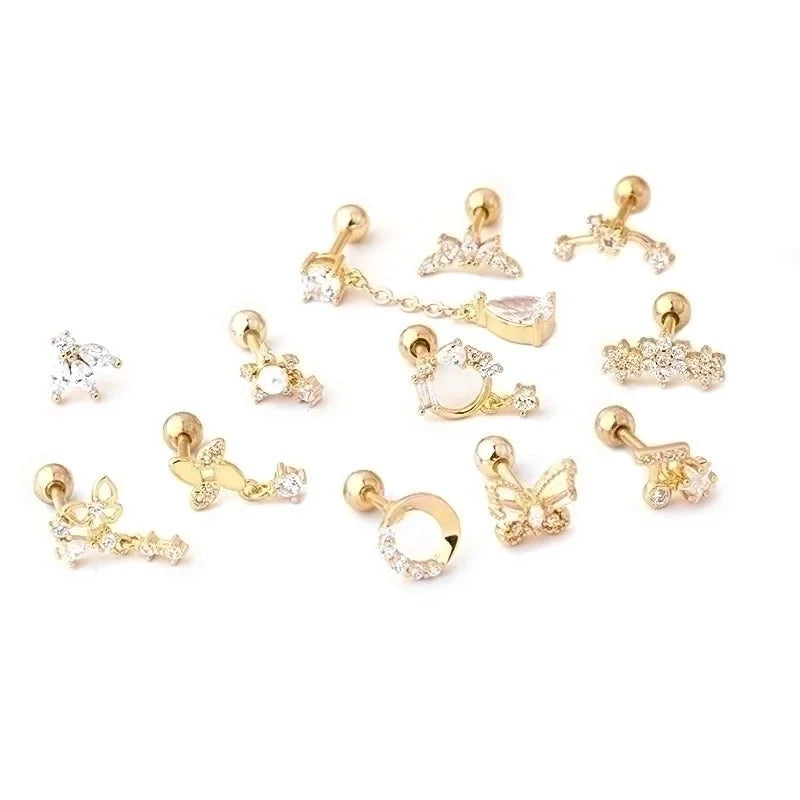 Ear Cartilage Rings & Studs Fashion Flower 316L Stainless Steel Copper Plating