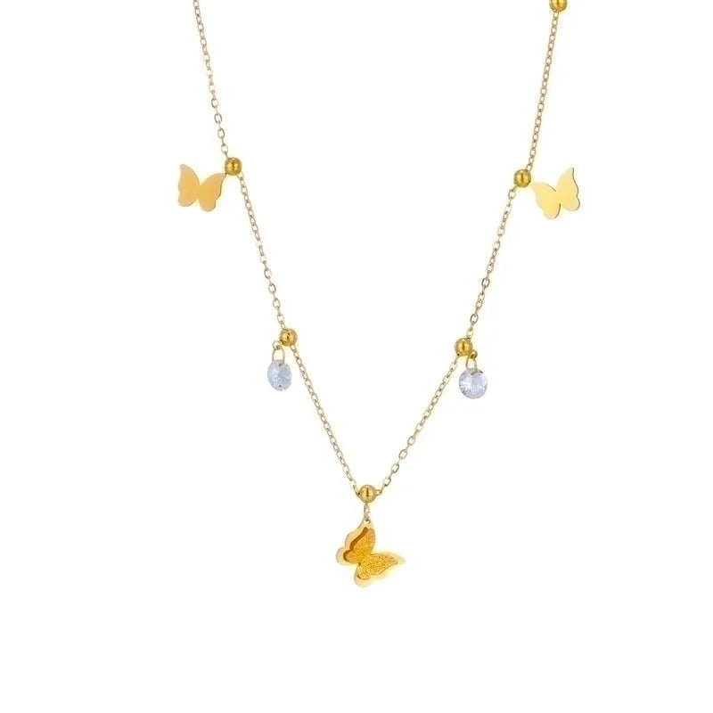 Titanium Steel 18K Gold Plated Elegant Plating Inlay Butterfly Zircon Bracelets Necklace