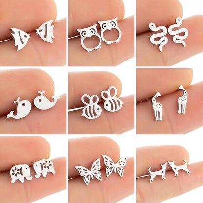 1 Pair Minimalist Animal Plating 304 Stainless Steel 18K Gold Plated Ear Studs